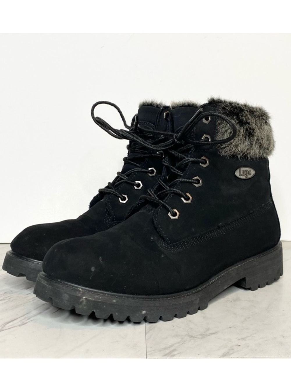 Lugz Convoy Faux Fur Black Lace Up Boot 7.5